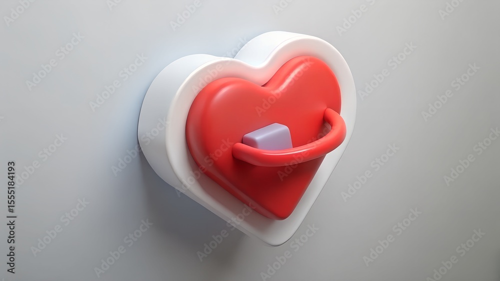 Fototapete abstract 3d rendering of a red heart shape with a handle and a purple cube