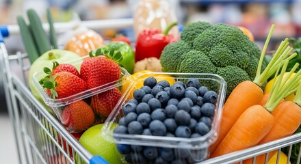 Fresh Produce in Shopping Cart Healthy Eating Concept
