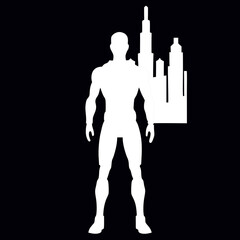 Futuristic Robot Against Dynamic Urban Skyline Scene