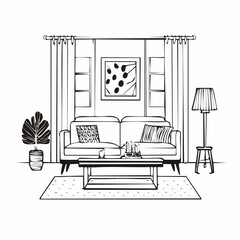 Modern interior design of living room image vector isolated on white background.