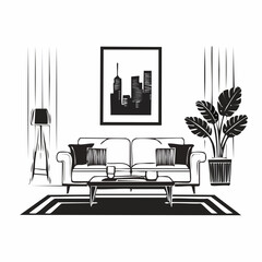 Modern interior design of living room image vector isolated on white background.