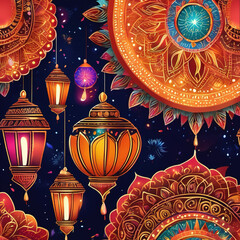 Vibrant Diwali Scene with Rim Glow Effect in Graffiti Art Style