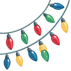 Christmas Lights Garland Clipart Colorful Bulbs Isolated on Transparent Background, Holiday Decor, Festive Illustration, Christmas, Lights, String Lights