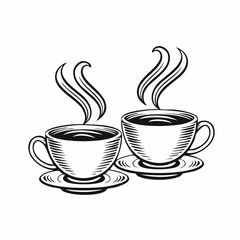 Two Cups Of Hot Steaming Coffee Image Vector Isolated on white background.