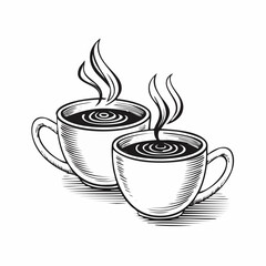 Two Cups Of Hot Steaming Coffee Image Vector Isolated on white background.