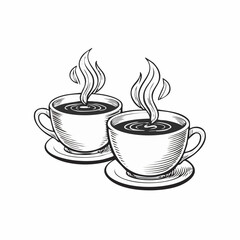 Two Cups Of Hot Steaming Coffee Image Vector Isolated on white background.