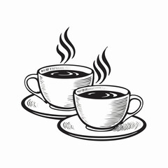 Two Cups Of Hot Steaming Coffee Image Vector Isolated on white background.