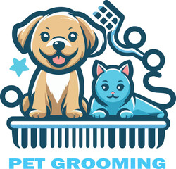 Pet Grooming Logo vector white background .
