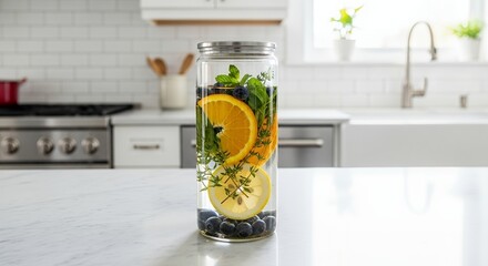 Infused Water in Glass Jar with Citrus and Berries