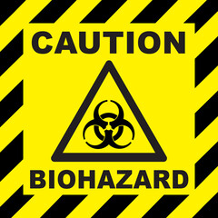 ATTENTION, DANGER, CAUTION Warning sign of virus, yellow warning sign, Biological risk symbol, bio hazard warning sign, biohazard warning symbol, Biohazard symbol sign of biological threat alert