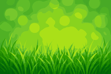 Obraz premium Lush Green Grass Blades with Soft Bokeh Light Effect, Nature Spring or Summer Meadow Background, Fresh Lawn Texture, Vector Cartoon Illustration, Vibrant Outdoor Landscape Design Element