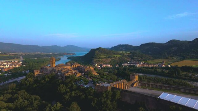 Aerial view of Ainsa, Huesca province, Aragon, Spain	