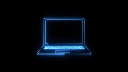 neon line Laptop icon isolated Glowing neon line. Animation of neon laptop icon on black background, digital and futuristic technology concept. - Powered by Adobe