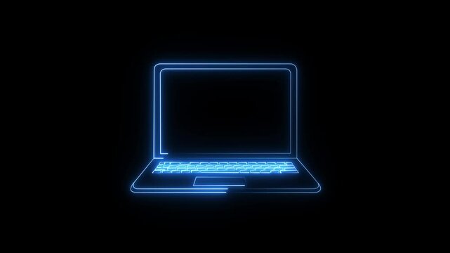 neon line Laptop icon isolated Glowing neon line. Animation of neon laptop icon on black background, digital and futuristic technology concept.