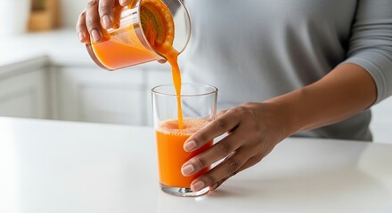 Pouring Fresh Orange Juice into a Glass
