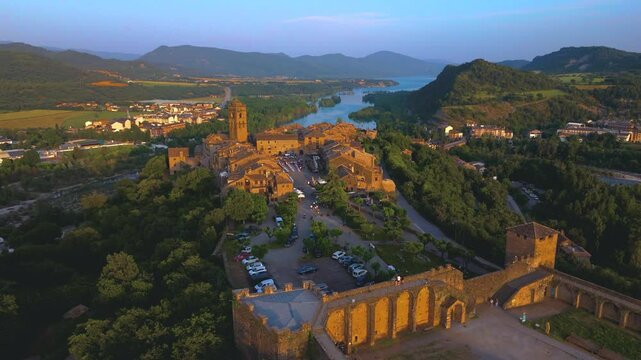 Aerial view of Ainsa, Huesca province, Aragon, Spain	