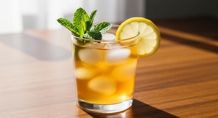 Refreshing Iced Tea with Lemon and Mint Garnish