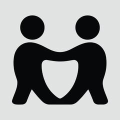 Silhouette friendship icon symbol with heart shape hugging Vector illustration