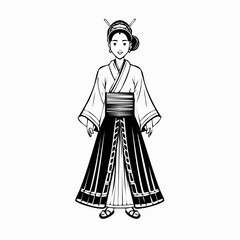 Woman Man Folk National Japanese Costumes Image Vector Isolated on white background.
