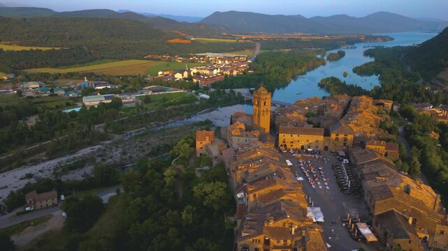 Aerial view of Ainsa, Huesca province, Aragon, Spain	