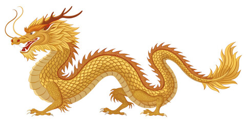 Golden Dragon Illustration Mythical Creature, Isolated on Transparent Background, Asian Art, Graphic, Dragon, Mythological, Chinese