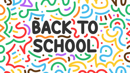 Back to school text with playful with color doodle seamless pattern background. Cute kid doodle design pattern. Vector illustration for education and learning concept.