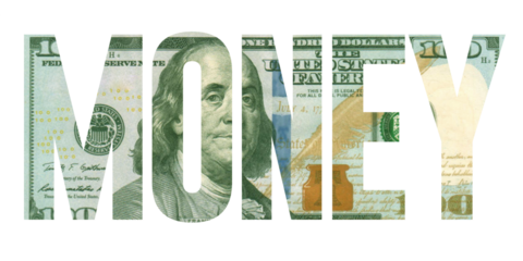 Bold Typography Design with US Dollar Texture MONEY Text Overlay with Hundred Dollar Bill Background