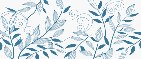 Blue and Gray Watercolor Leaves Pattern, Botanical Floral Design