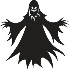 Spooky Halloween Ghost Silhouette with Sharp Edges and Creepy Face