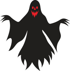Spooky Halloween Ghost Silhouette with Red Eyes and Mouth Illustration