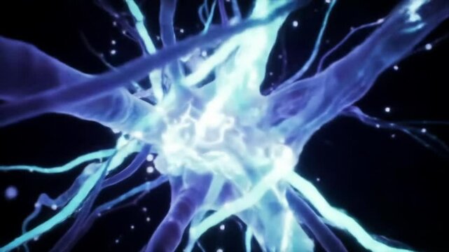 Pulsating neural network with glowing synapses in futuristic digital space
