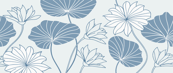 Blue and White Lotus Flower Pattern Design Background