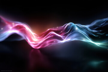 Obraz premium Colorful light waves create abstract patterns in a dark background with soft glowing edges