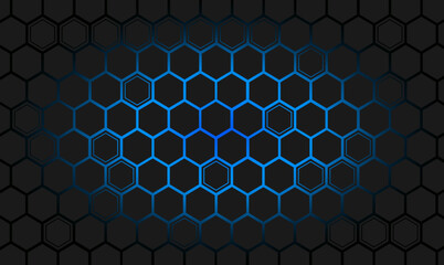 Pattern with black honeycomb on a gradient neon blue light