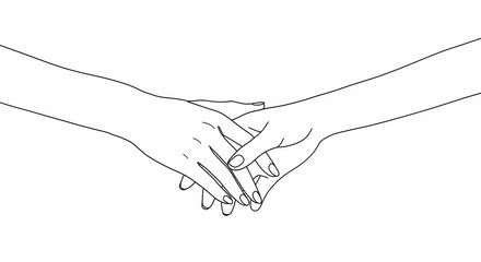 Hands Holding Each Other in Close-up Black and White Line Drawing