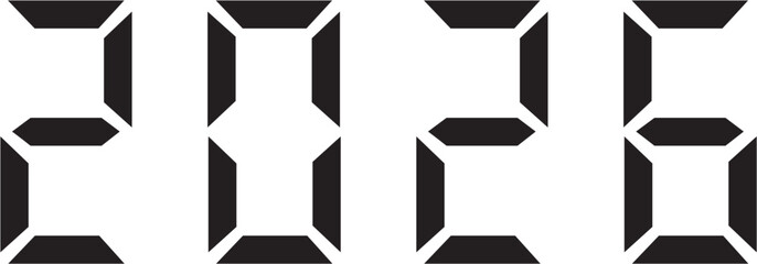 2026 - Digital Number Font for Electronic Clock Counter - Vector for your projects