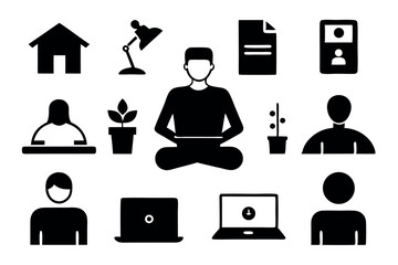 Business Icon Silhouette Vector Set – Office, Finance, Teamwork, and Strategy Symbols