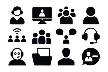 Business Icon Silhouette Vector Set – Office, Finance, Teamwork, and Strategy Symbols