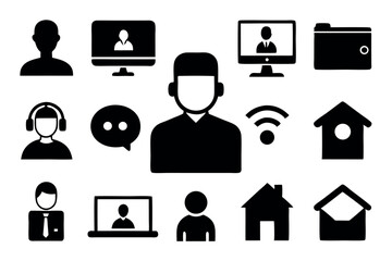 Business Icon Silhouette Vector Set – Office, Finance, Teamwork, and Strategy Symbols