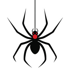Creepy black widow spider on a web, an isolated arachnid of nature, perfect for a scary Halloween illustration