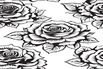 Black and White Seamless Rose Pattern