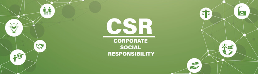 CSR banner web icon set vector illustration concept business and organization, Corporate social responsibility and giving back to the community.