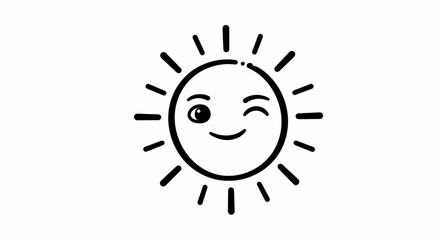Fototapeta premium Smiling Sun Icon with Winking Face in Minimalist Black and White Style
