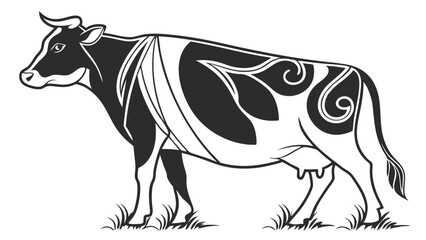 Fototapeta premium Stylized Black and White Cow Illustration with Decorative Markings.