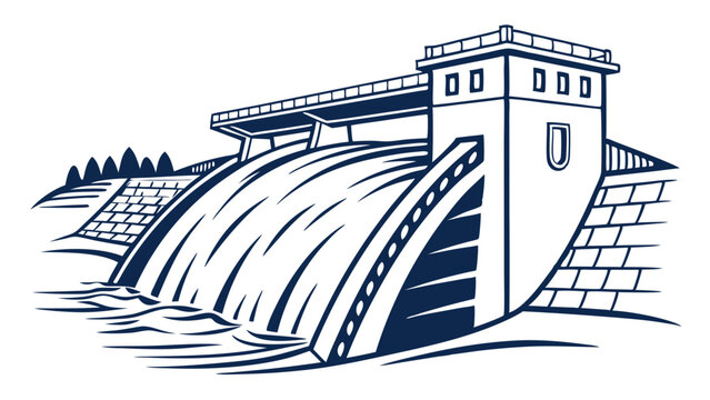 blue dam with flowing water clip art preview