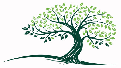 Stylized Tree Illustration with Green Leaves and Dark Green Trunk.