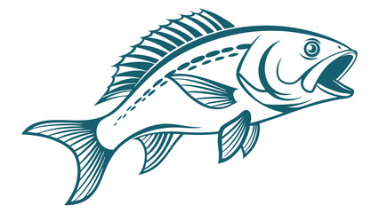 Fototapeta premium Stylized teal fish illustration with open mouth and detailed fins.
