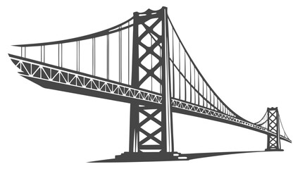 Stylized Silhouette Illustration of a Suspension Bridge with Cables and Towers.