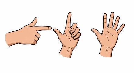 Hands Making Gestures Illustration Showing Pointing Thumb and Open Palm