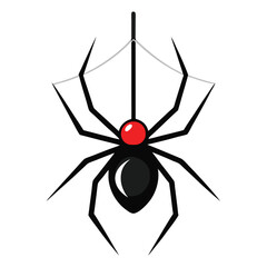 Creepy black widow spider on a web, an isolated arachnid of nature, perfect for a scary Halloween illustration